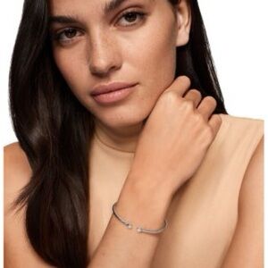 Open Silver Cuff Bracelet with Crystal Accents